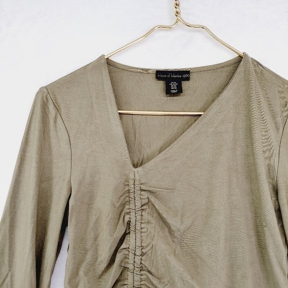 House of Harlow 1960 Green Scrunch Front Ruched Sleeve Crop Top Blouse P5015 - Picture 4 of 8